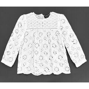 Decjuba White Eyelet Broderie Blouse Top Size XS - S AU 8 Long Sleeve